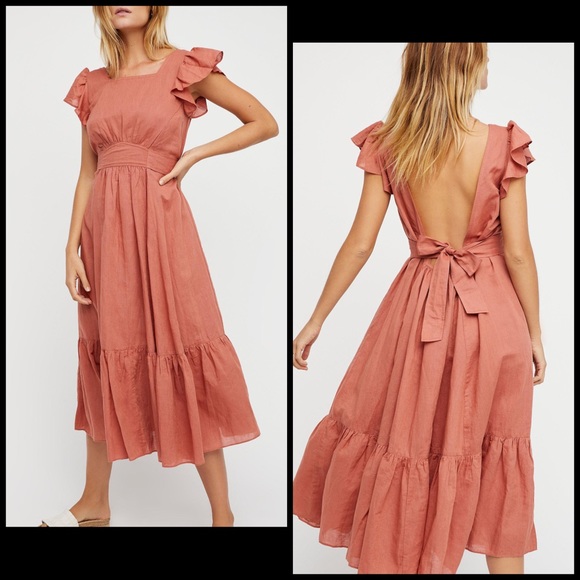 Free People Linen Cotton Open Back Midi Sun Dress - Picture 5 of 7